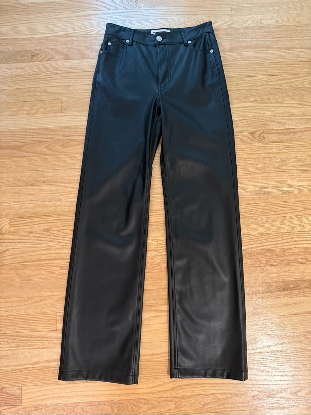 Zara Black Faux Leather Straight-Leg Pants